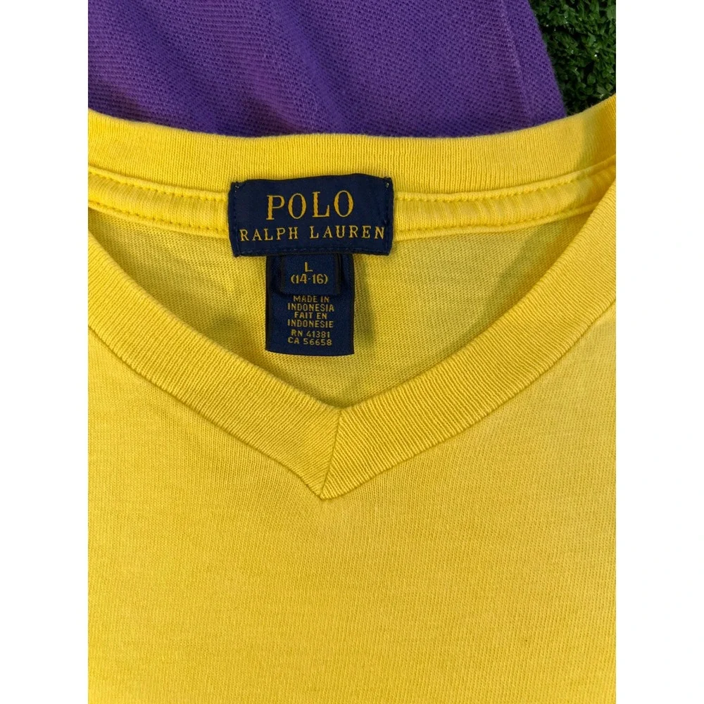Lot of 3 Polo Ralph Lauren Kids Large 14-16 Shirts Purple Yellow Green Tee Polo